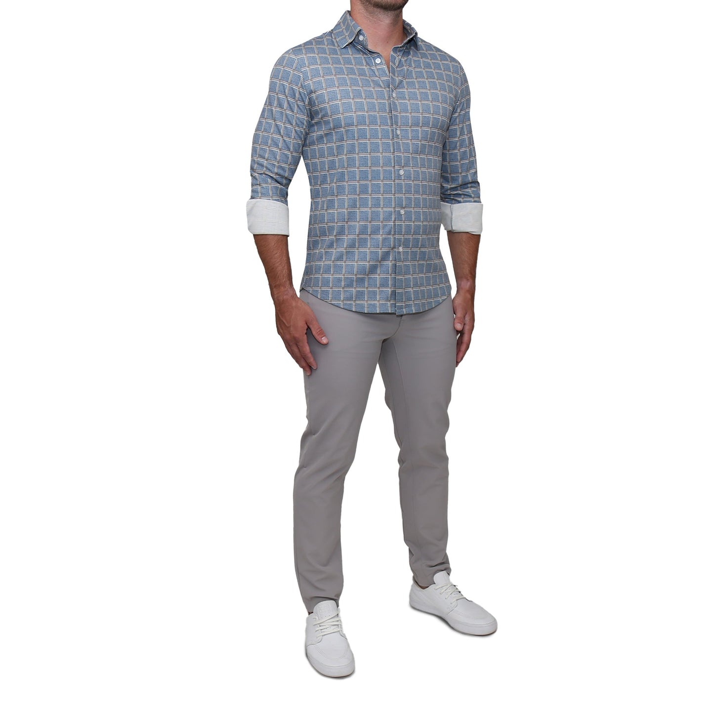 "The Ford" Blue & Red Windowpane Casual Button Down